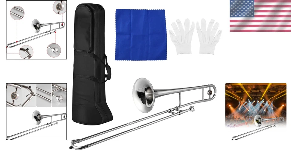 Trombón alto profesional Bb con estuche y accesorios - Instrumento de latón duradero Foto 2 de 4