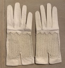 Vintage Roger Fare White Cream French Soft Leather Crochet GLOVES 7 France