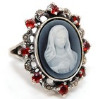 Swiss Marcasite Cameo Mother Mary 925 Solid Sterling Silver Ring Sz 7 PC6 — photo 2