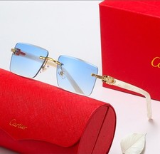 Cartier Diamond Frame Blue Gradient Lens  White/Gold Frame FREE SHIPPING