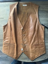 Vintage Leather Vest Five Buffalo Buttons 1970s