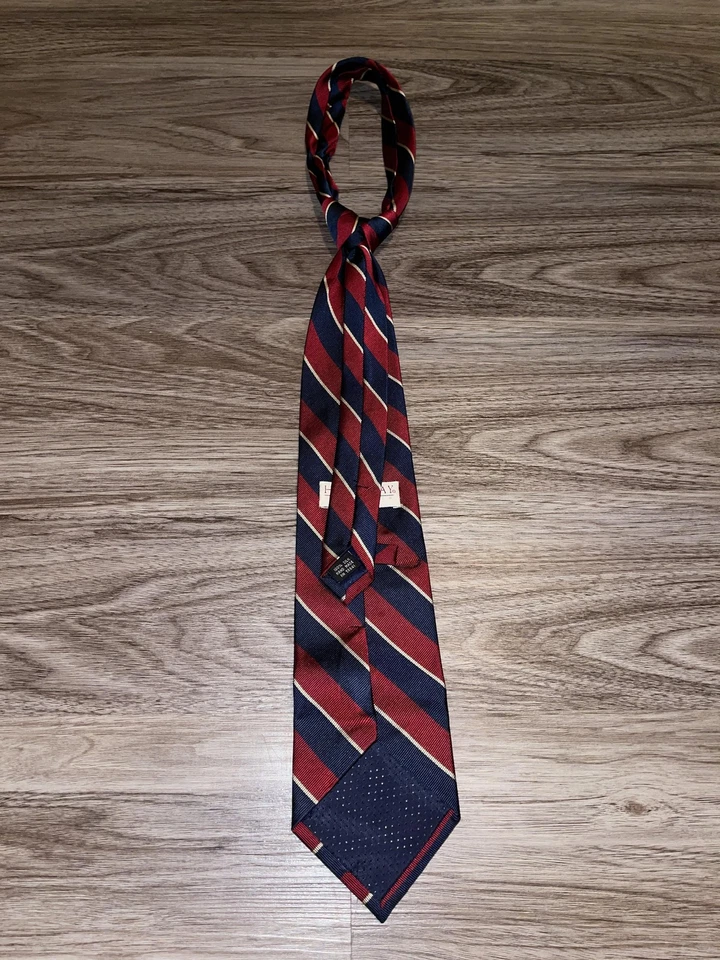 Hathaway 领带男式均码红色海军蓝条纹 100% 真丝手工领带经典 — 第 3/4 张图片