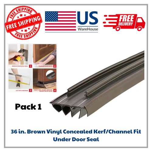 36-Inch Brown Vinyl Concealed Kerf Door Seal – Under-Door Channel Fit For Sliding Or Standard Doors-926691