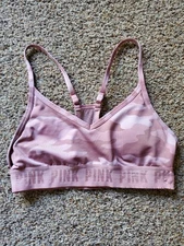 Womens Victoria Secret Pink Active Sports Bra Support Top Camo, Size XS, Torn