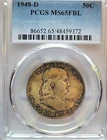 1948-D PCGS MS-65 FBL   Mod /deep original tone Franklin Silver Half Dollar #343