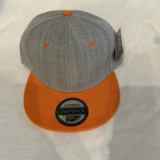 Gray snapback baseball cap with a bright orange straight visor
