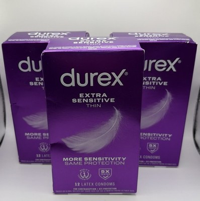 3 Boxes Durex Extra Sensitive Thin Latex Condoms   Lubricated, 12 Count 36 Total