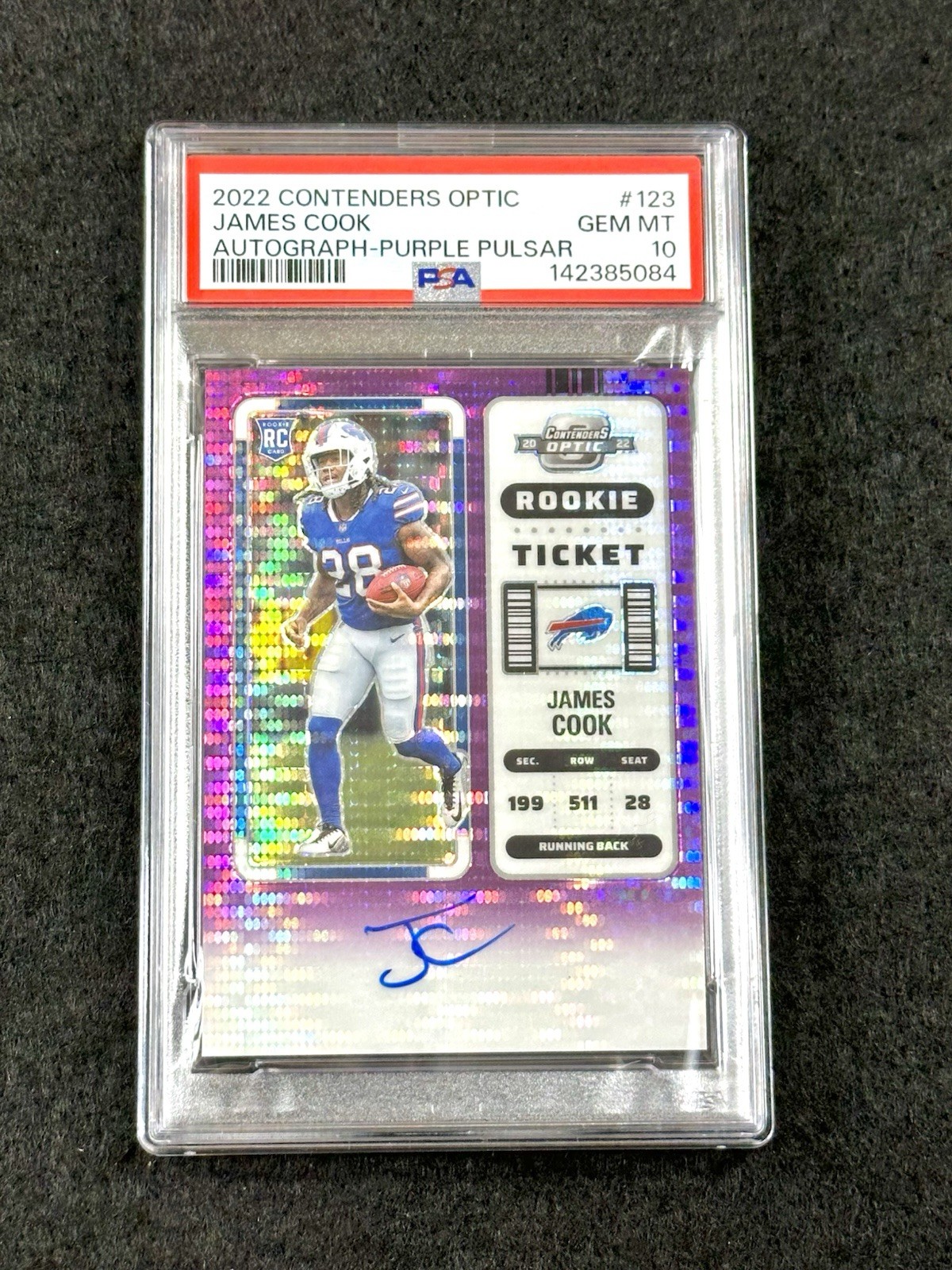 James Cook Panini Contenders Optic #123 Autograph Purple Pulsar