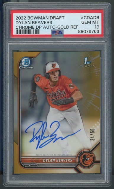 2022 Bowman Draft Dylan Beavers #CDA-DB Chrome DP Auto Gold /50 PSA 10 Gem Mt