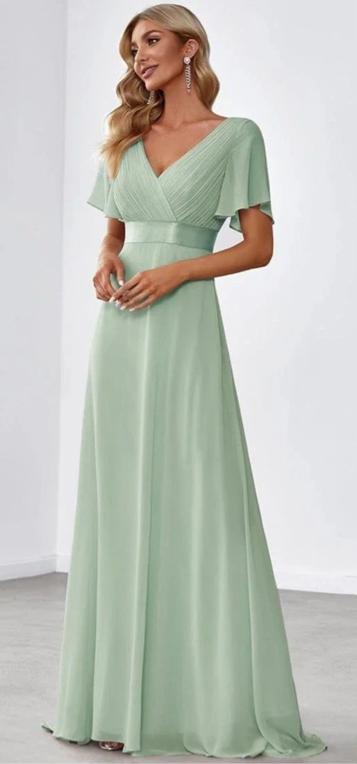 green emerald velvet dress Ever-Pretty Double V Neck Long Empire Waist Chiffon Budget Bridesmaid Dress