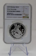 UK 5 Sovereign SOV Silver Proof Coin - NGC PF70 Ultra Cameo .999 Silver 2019