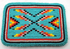 Native Hand Beaded Teal Belt Buckle
