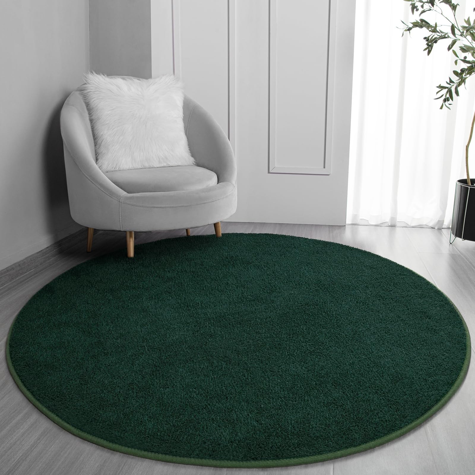 FlyDOIT Round Area Rugs for Bedroom Living Room, 4x4 Dark Green Super Soft Co...