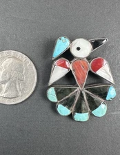 RARE 1940s Vintage Zuni Turquoise Hopi Bird Sterling Silver Pin Brooch 1.5" #156