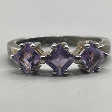 Princess Cut Amethyst Set Sterling Silver Ring Size 6.5 2.85g