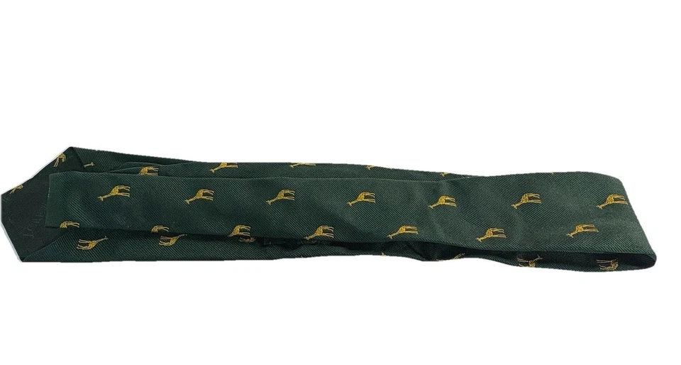 Corbata para hombre J CREW 100 % seda verde dorado estampado animal "jirafa" hecha en Italia Foto 3 de 4