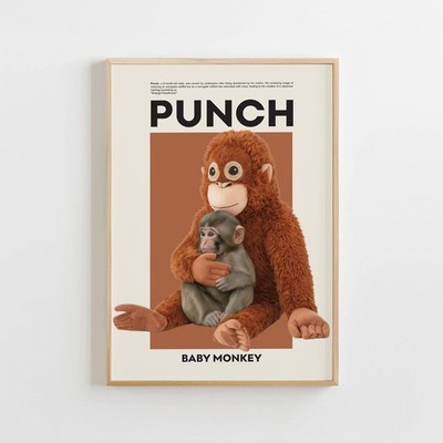 Punch Baby Monkey Poster, Cute Animal Gift Wall Art Print | eBay