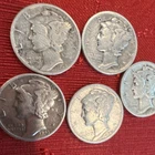 Mercury Dimes Lot of 5 Circulated Silver 10C Coins 1938-1944