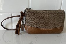 VTG Coach Small Logo Brown/Pecan Canvas Leather Wristlet Pouch