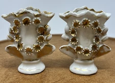 Antique Porcelain Spill Vases - "Old Paris" "Vieux Paris" Gold Painted Accents