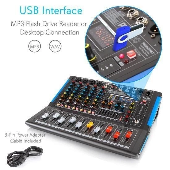 Pyle 6Ch Bluetooth Studio DJ Controller Audio Mixer Console System/ PMXU67BT - Image 4 of 4