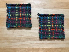 Handmade 2 Cotton Woven Potholders Multicolor Design 7 Colors Great Gift