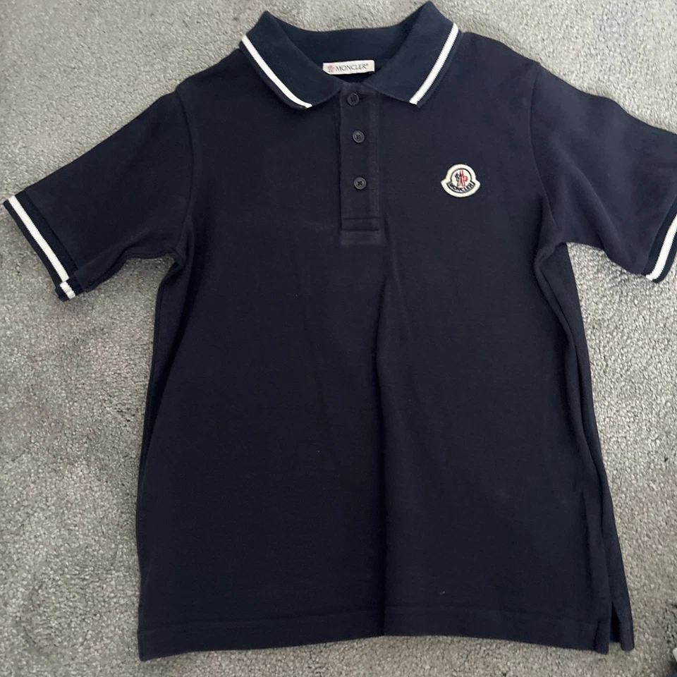 MONCLER Polo Shirt -8 Years Navy & White Corta Pique Summer Tee T Shirt - Image 2 of 4