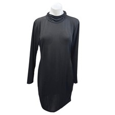 Boohoo Women's Black Long Sleeve Mock Neck Padded Shift Mini Dress Size 18