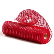 Metallic Red Poly Burlap Deco Mesh Ribbon 10 Inch x 10 Yards, Fabric Wrap Wreath