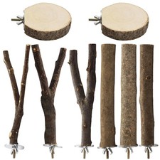 8PCS Natural Wood Bird Perches Parrot Parakeet Toy Stand Branches Bird Cage A...