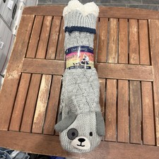 Cuddl Duds 2 Pack Sherpa Lined Lounge Slipper Socks Gray Dog One Size NEW