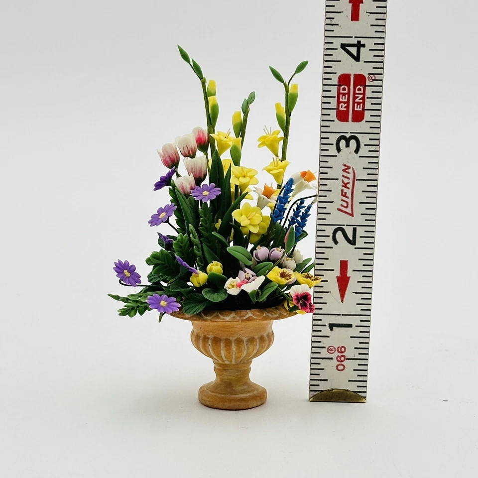 Flores artesanales en miniatura para casa de muñecas en maceta de cerámica pintadas a mano RARAS Foto 2 de 4