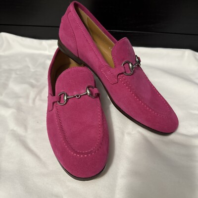 gucci jordaan 36 loafers flats shoes hot pink velvet Silver horsebit 