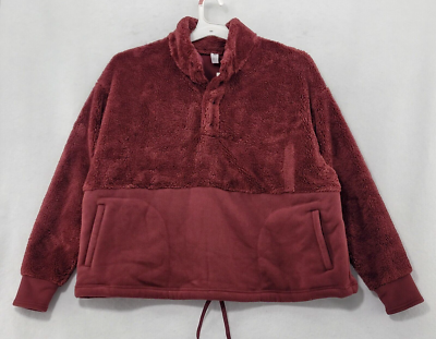 Pull Femme All In Motion - Sweat Sherpa Bordeaux - Taille M - Col Snap, Poches