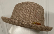 Vintage Mid Century Dobbs Mens Tweed Fedora Hat with Feather Fashion 7 1/8