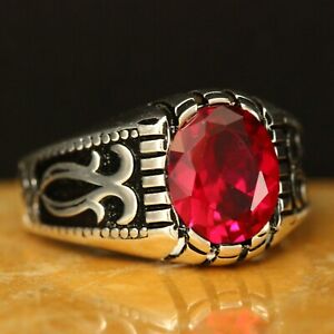 925 Sterling Silver Handmade Authetic Turkish Ruby Men/'s Ring Size 6-11