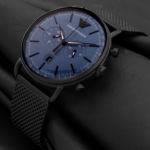 NEW Genuine EMPORIO ARMANI Aviator Chrono 43mm Black Steel Men's Watch AR11201 - Picture 2 of 6