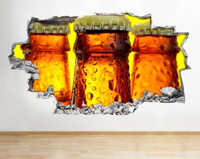 Wall Stickers Beer Pints Bar Tap Man Cave Smashed Decal 3D Art Vinyl Room C762