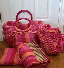 Sun N Sand 4pc Woven Island Basket Tote W/ 3-fold Mat Draw Top Bucket Bag Pillow