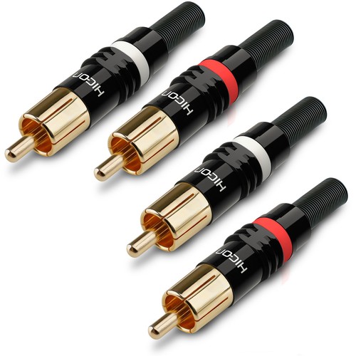 HICON Cinch Stecker 4er Set Zugentlastung Feder RCA vergoldet | HI-CM03 NTL +RED - Bild 1 von 4