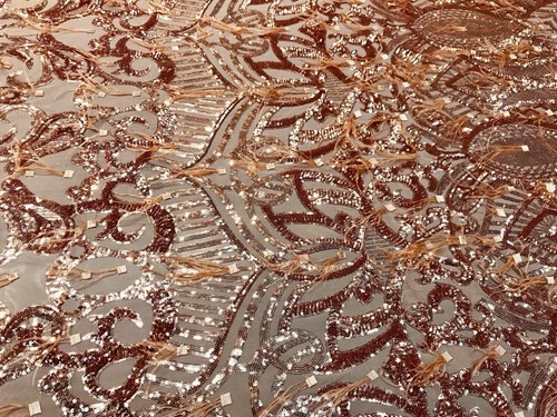 DAMASK FEATHERS SEQUINS ON A 4 WAY STRETCH MESH-PROM-BY YARD. - Picture 21 of 88