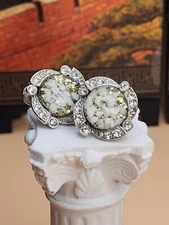 84 Yr Old ORA Signed Art Deco Resin & Rhinestone Screw Back Clip-On Earrings