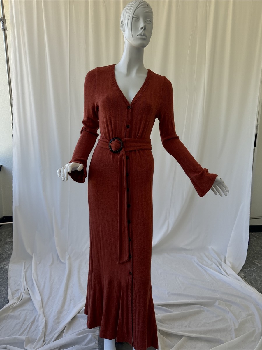 orange dress anthropologie Anthropologie Burned Orange Long Button Down Dress Knitted