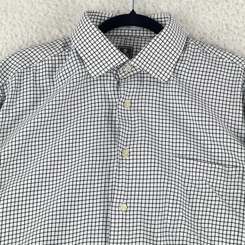 Camisa de vestir Peter Millar abotonada para hombre grande negra blanca a cuadros manga larga Foto 3 de 4