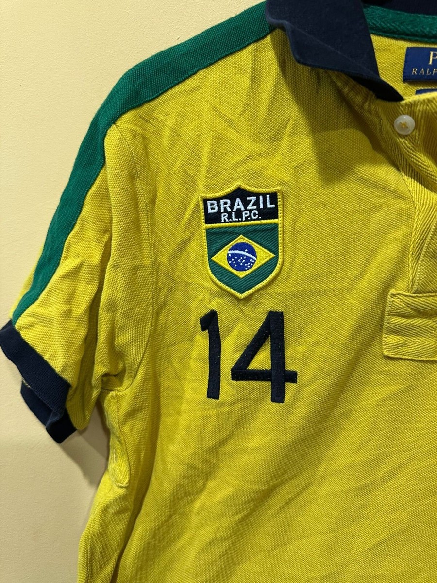 Polo Ralph Lauren Big Pony Shirt Mens M Yellow Brazil Crest #14