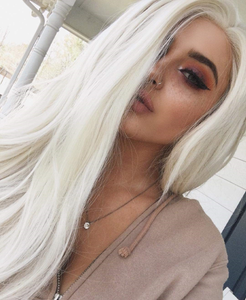 Platinum White Blonde Synthetic Lace Front Wig For Women Glueless