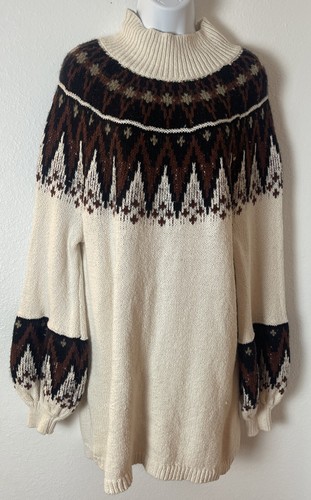 Free People Women's Scotland Sweater Mini Dress Sz S Fairisle Nordic Boho - Picture 2 of 11