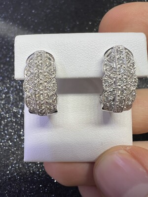 14K Weißgold ovale Form runde Diamant Creolen Art Deco Creolen