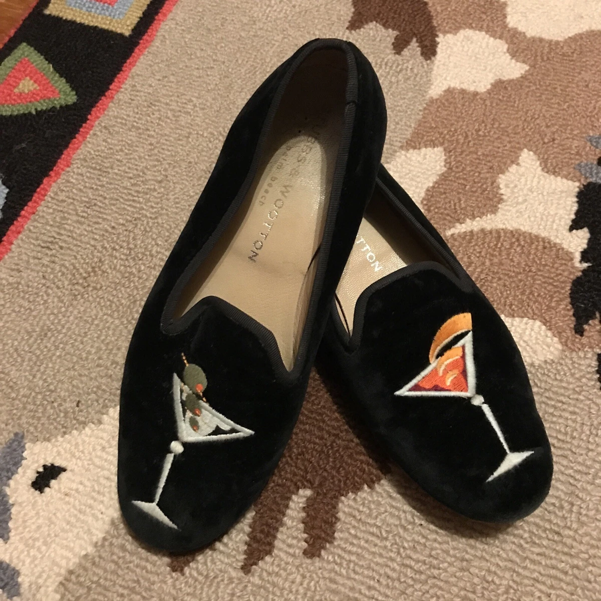 Stubbs Wootton Martini Black Velvet Loafer Slipper Women s Size 5.5