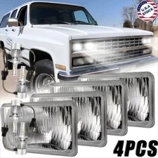 4pcs 4x6''GLASS LED Headlights Hi/Lo Beam For Chevrolet R2500 Suburban 1989-1991